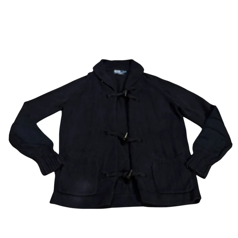 Polo Ralph Lauren Navy Blue Linen Cotton‎ Toggle Shawl Fisherman Cardigan XL